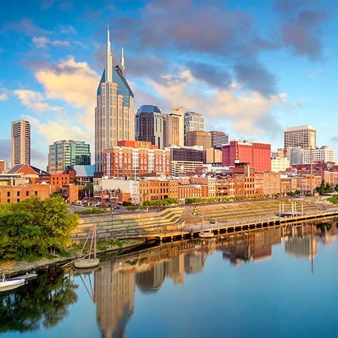 A stunning view of the Nashville skyline in Tennessee, USA.