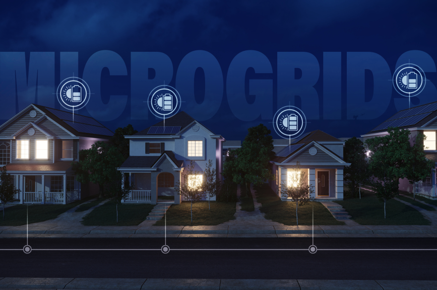 houses on a block at night with lights on
