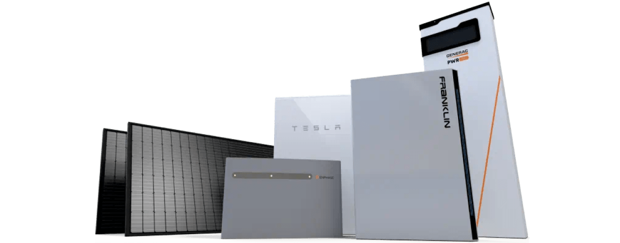 Solar panels and a collection of battery backup products from various retailers