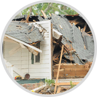 Damaged home missing roof